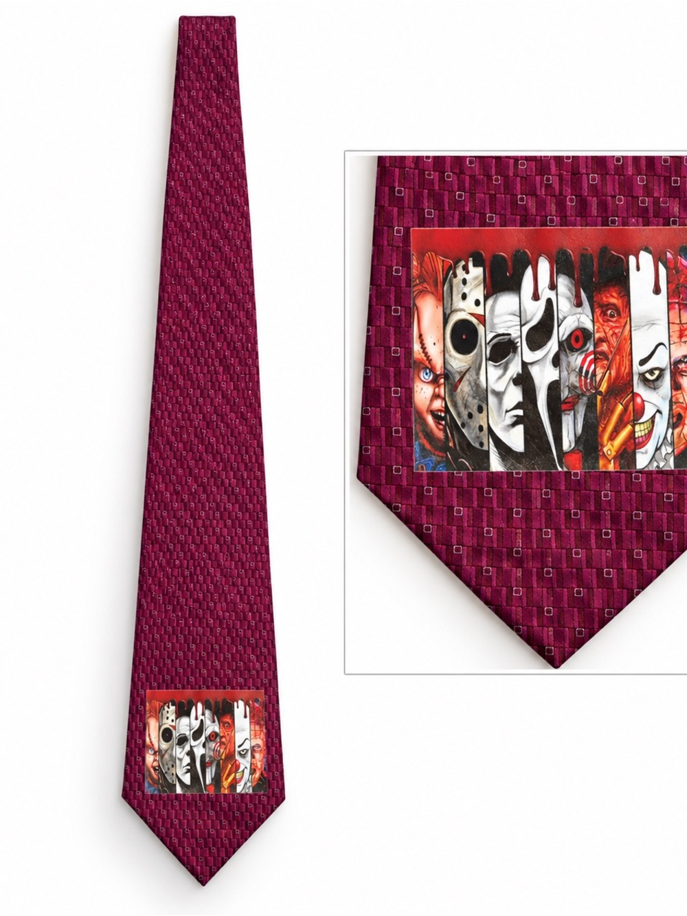 Zylos George Machado Horror Movie Villains Halloween Novelty Necktie Burgundy